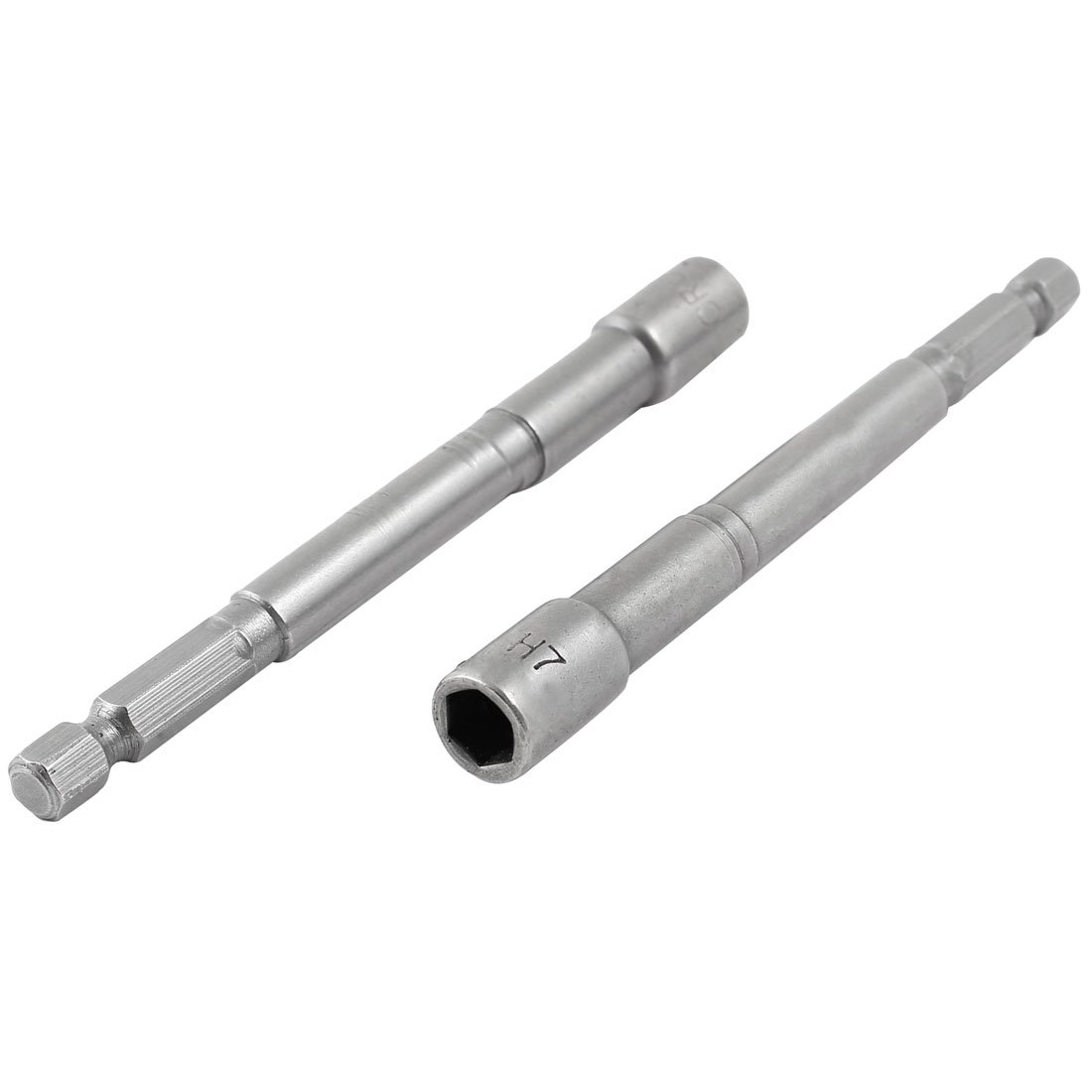 uxcell a14050200ux0039 2Pcs Chrome-Vanadium 100mm 1/4" Shank 7mm Hex Socket Nut Driver Setter,