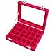 Pasutewel Earring Storage Case 24 Compartments Ring Velvet Display Case Box Earring Ring Organizer Velvet Jewelry Tray Cufflink Storage Showcase with Clear Glass Lid Hot Pink