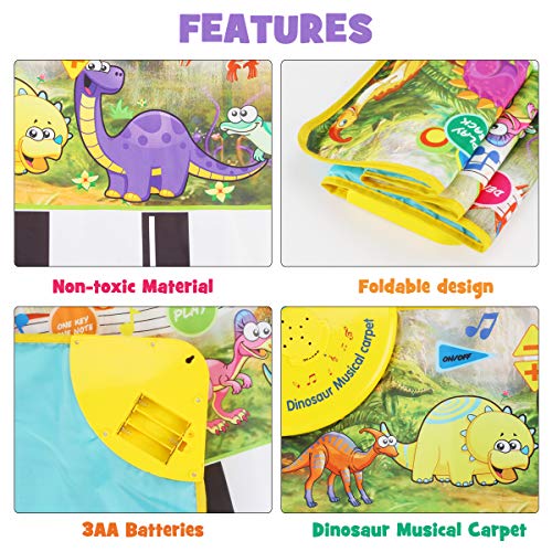 WOSTOO Kids Musical Piano Mats, 17 Keys Piano Keyboard Play Mat Portable Build-in Speaker & Recording Function Early Education for Kids Toddler Girls Boys