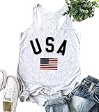Women's USA Tank Top American Flag Racerback Tanks Top for Women Sleeveless Patriotic Tanks Shirt Size S (White)
