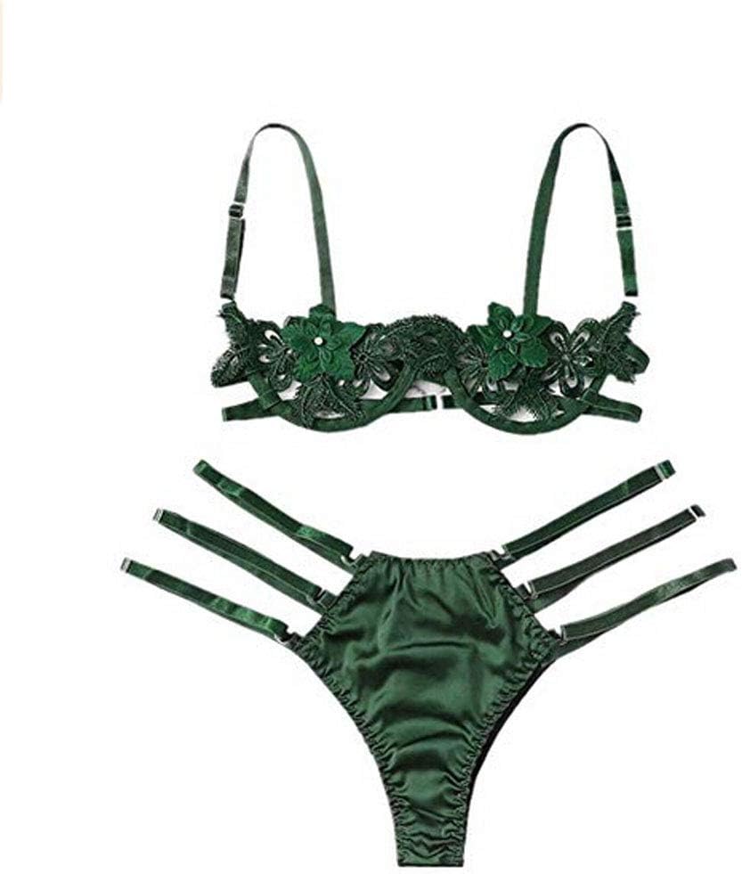 Womens Lingerie Floral Lace Babydoll 2 Piece Sexy Bra and Thong Panty Sets