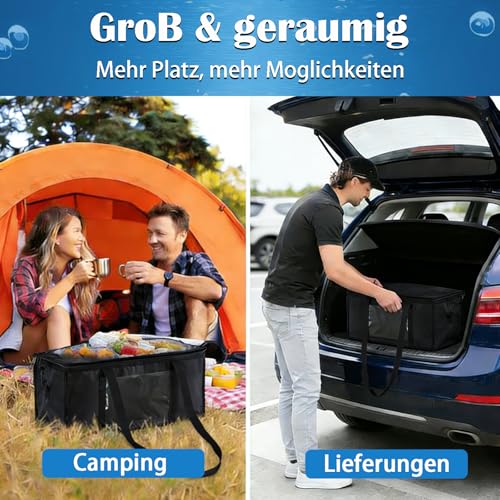 Large Thermal Bag, 60L Foldable Cooler Bag, Reusable Black Thermal Cooler Bag for Picnic, Camping, Outdoor BBQ, Travel, Beach, Shopping