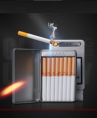 USB Cigarette Case with Lighter Cigarette Box Electronic Flameless Rechargeable Windproof Lighters Can Hold 16 Cigarette Smoke
