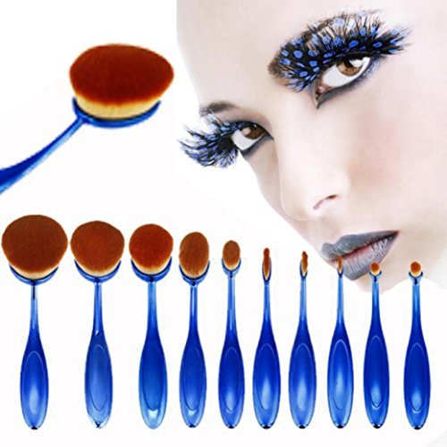 Sandistore 10PCS Toothbrush Lip Oval Makeup Brushes (Blue)