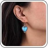 Erimberate Bohemian Turquoise Heart Dangle Earrings Silver Turquoise Drop Earrings Turquoise Stone Heart Hook Earrings Blue Gemstone Heart Earrings Jewelry for Women Gifts