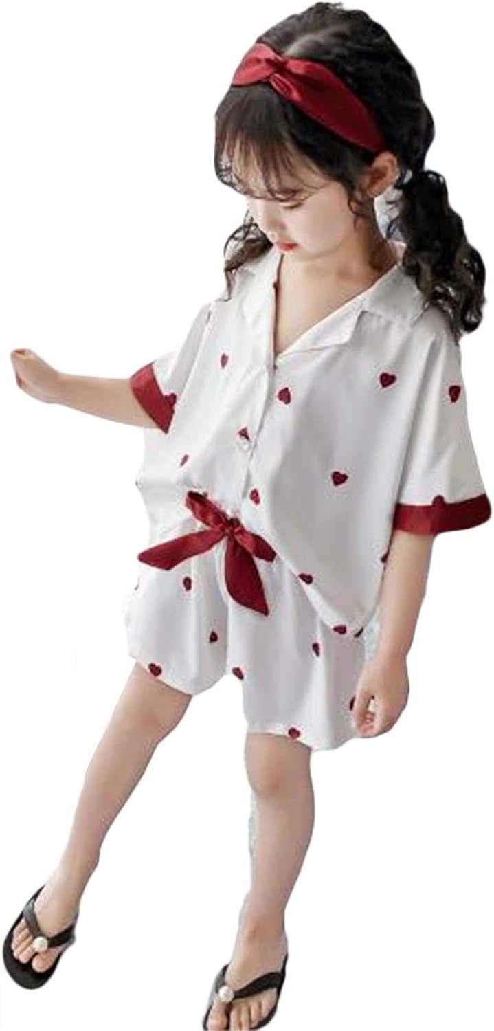 Amazon ショッフェ パジャマ セット キッズ 子供服 ルームウェア 女の子 おしゃれ 春 夏 コットン 韓国風 無地 半袖 前開き 上下セット 部屋着 かわいい パジャマ 通販