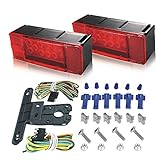 LED Trailer Light Kit - 12V Submersible Low Profile LED Tail/Stop/ Turn/Running Lights with License Plate Bracket & 4-Pin Wiring Harness for Trailer RV Truck Marine Boat Camper - 2 Years Warranty
