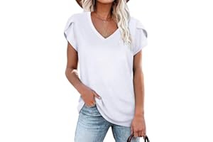 WIHOLL Womens Tops V Neck Summer Petal Sleeve Casual Tshirts