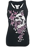 FISACE Women's Skull Print Hollow Out T-Shirt Crew Neck Sleeveless Plus Size Tank Top