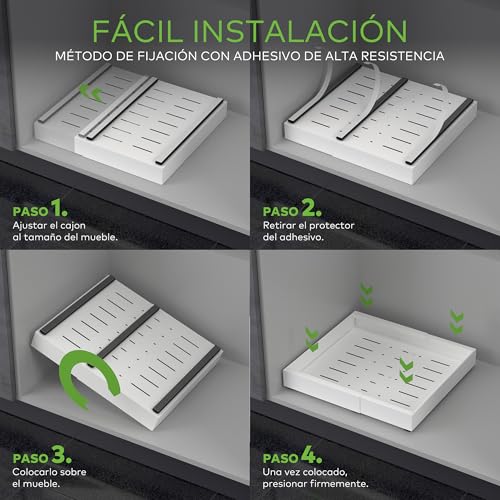 Removable Drawers for Kitchen, Adhesive Telescopic Cupboard Tray, Adjustable Width 32-52 cm, for Home Storage and Organizer, No Drilling, Single Pack White
