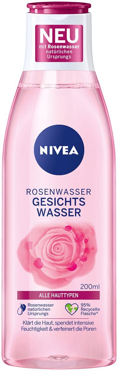 NIVEA Rose Water Facial Toner (200 ml), Refreshing Facial Toner with Rose Water of Natural Origin, Clarifying Face Care for All Skin Types