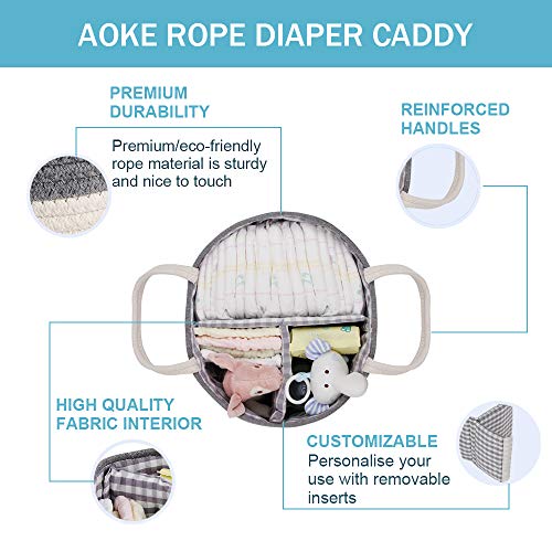 Diaper Caddy Organizer, AOEK Nursery Storage Bin and Car Organizer for Diapers and Baby Wipes with Removable Inserts, Baby Shower Gift