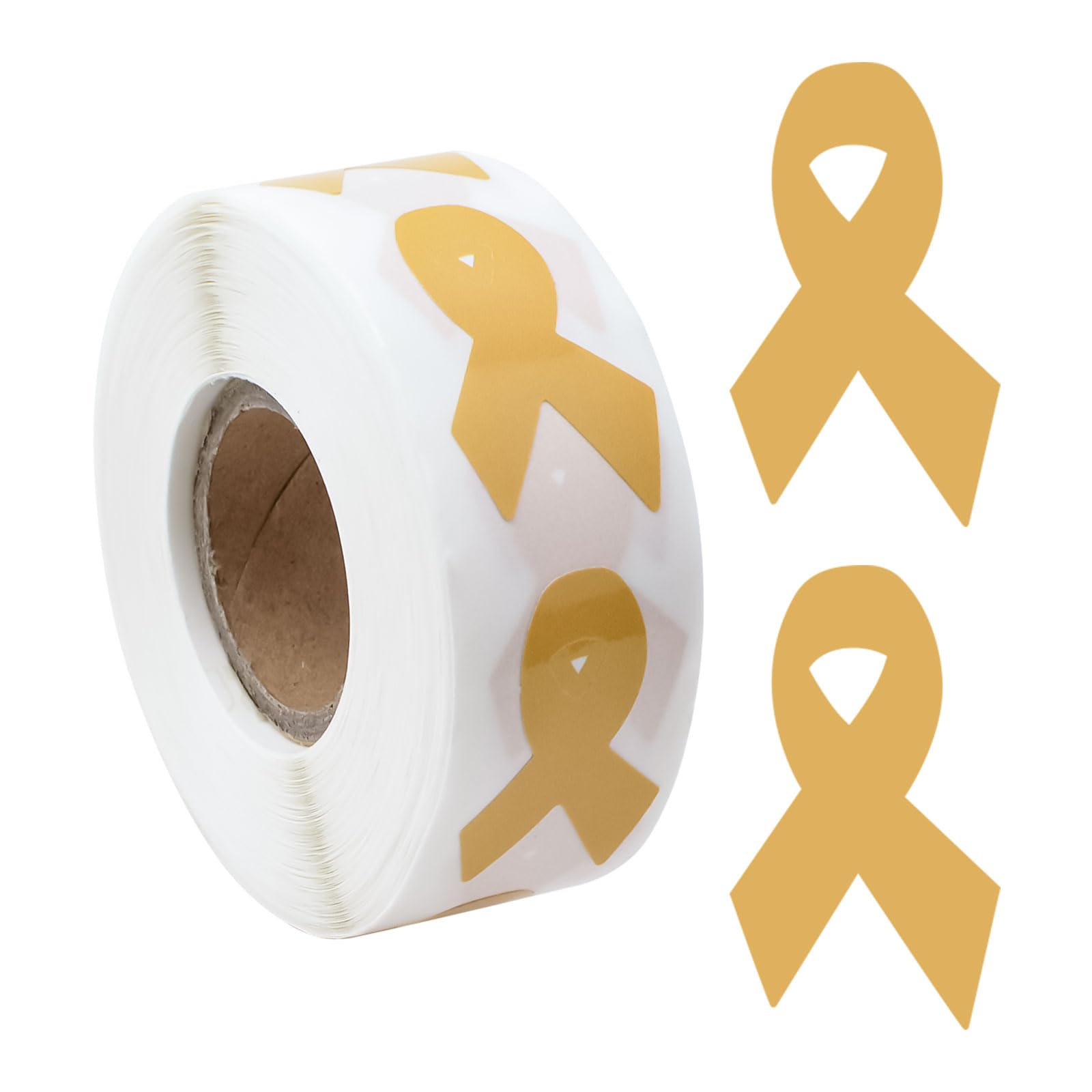 WANDIC 0.75 * 1.28'' Gold Ribbon Awareness Sticker, 500 PCS Ribbon-Shaped Awareness Sticker Label Roll for Bone Cancer Childhood Cancer Bladder Cancer Awareness