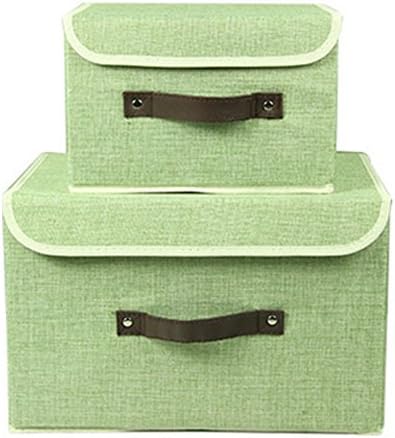 Larger&Small Multifunction Foldable Polyester Linen Canvas Storage Containers,Convenient Cubes Basket Storage Bin with Lid for Clothing,sock,underwear,Toys,Books,Art,Craft supplies ect (Green)