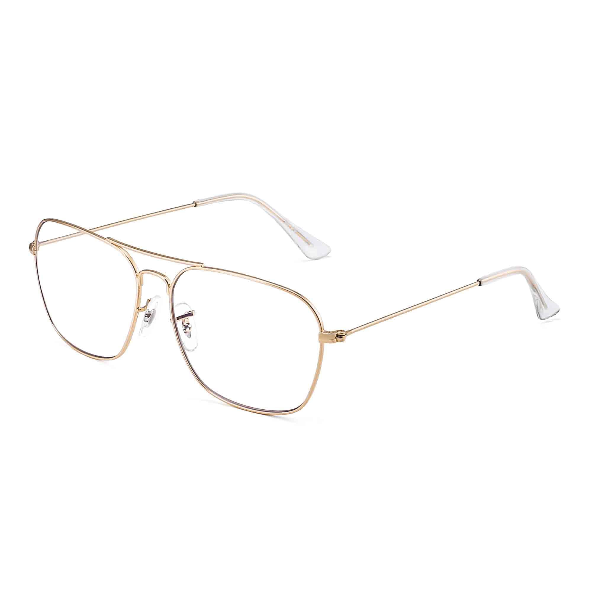 Photo 1 of JM Aviator Computer Blue Light Blocking Glasses, Square Eye Protect Video Eyeglasses Anti Glare Men Women (Gold Frame Clear Temple Tips)