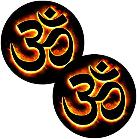 Om "Fire" 2 Pack Circle Stickers - LS305 - LAMINATED - Yoga spiritual Mantra Aum Vinyl Decal Wall Car.laptop decore