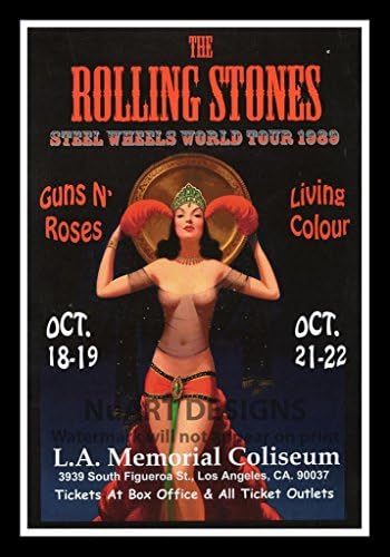 Framed Vintage Rock 'n' Roll Reproduction Poster "THE ROLLING STONES - STEEL WHEELS WORLD TOUR, 1989"; Poster size 12 x 18.