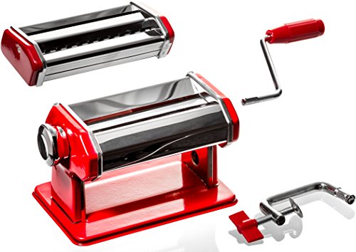Professional Grade Pasta Maker - Stainless Steel Pasta Machine - Red Pasta Roller Spaghetti Noodle Maker