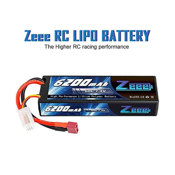 Zeee 7.4V 60C 6200mAh 2S RC Lipo Battery Hardcase with Deans Connector for RC Vehicles Car Truck Truggy Boat(2 Pack) – Bild 6