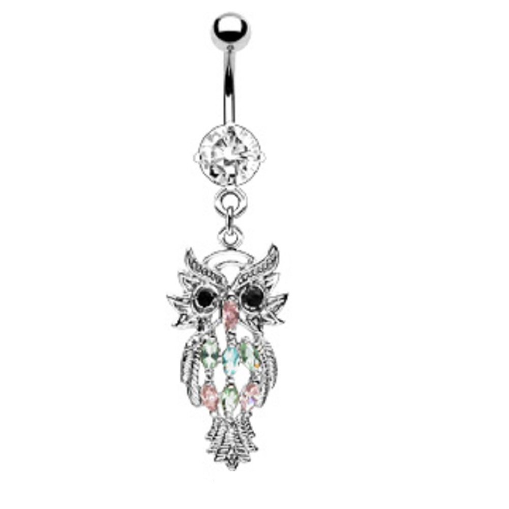 PiercedOff Owl Dangle Belly Bar