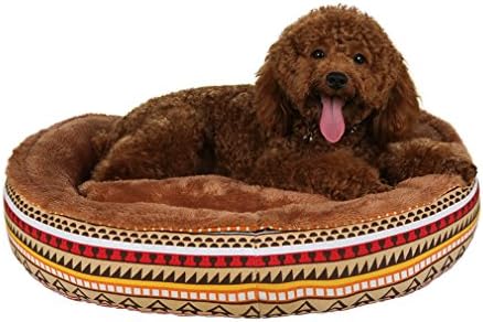 QIAOQI Round Dog Bed, Print Pet Cave Bed Cat Bed Soft Washable Warm Basket Cushion Medium Multicolor