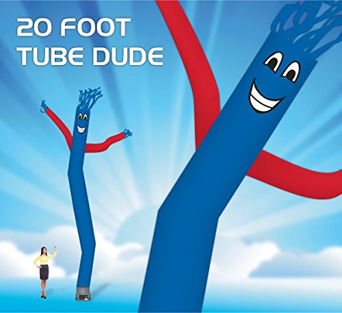 20 Foot Fly Guy - Inflatable Dancer Tube Man - Sky Puppet Dancing Balloon. Fits all 18 inch fans. Blue Body with Re