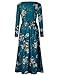 ZESICA Women's Floral Print Long Sleeve Pockets Empire Waist Pleated Long Maxi Dress Teal X-Large