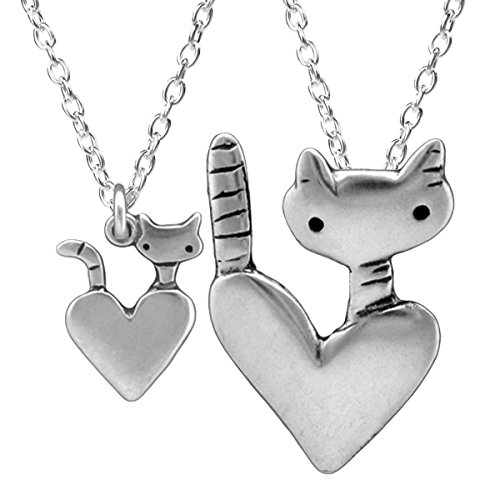 Sterling Silver Pocket Cat Mother Daughter Necklace Set
