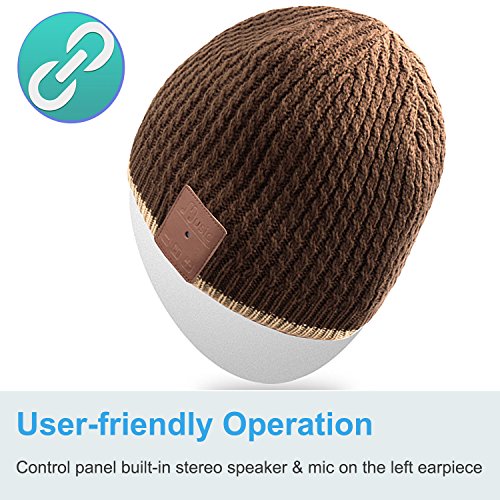 Qshell Unisex Adult Bluetooth Beanie Hat Trendy Soft Warm Short Audio Music Cap with Wireless Headphone Headset Speaker Mic Hands-Free, for Winter Outdoor Sport Skiing Snowboard - Brown - Thumbnail 5