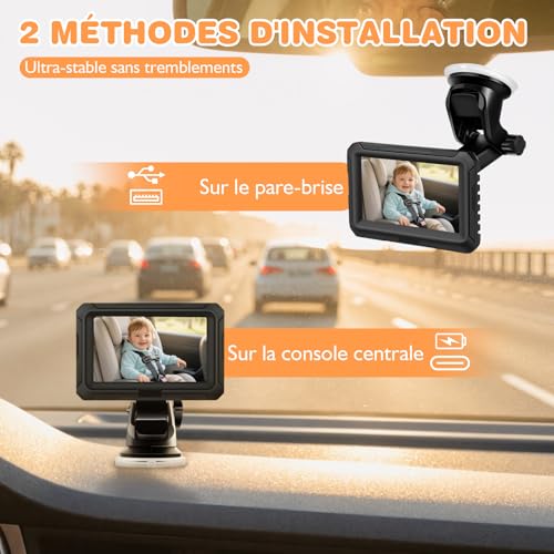 Zacro Baby Camera Baby Car Rearview Mirror 1080P USB-C Plug and Play Car Mirror with HD Night Vision and 150° Viewing Angle Car Rear View Mirror