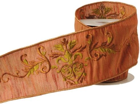 Embroidered Scroll Decorative Wired Ribbon, 4 Inch Wide X 5 Yards
