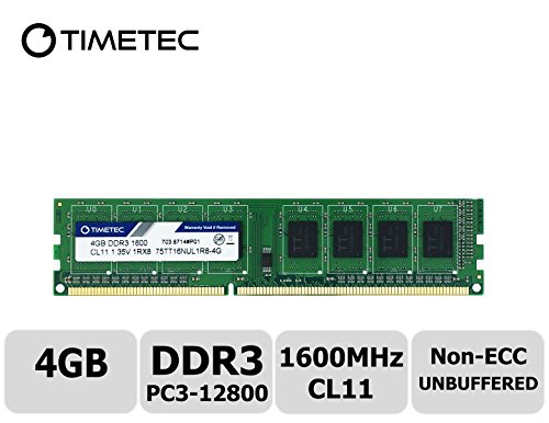 Timetec Hynix IC 4GB DDR3 1600MHz PC3-12800 Non ECC Unbuffered 1.35V/1.5V CL11 1Rx8 Single Rank 240 Pin UDIMM Desktop PC Computer Memory Ram Module Upgrade (4GB)