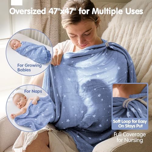 hahaland 100% Natural Bamboo Muslin Baby Blanket Set with 1 Piece 120 x 120 cm and 2 Pieces 100 x 95 cm – Soft and Absorbent Swaddle for Babies