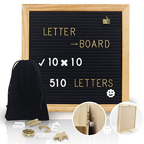 Felt Letter Board with 510 Letters - 10 x 10 inches Changeable Letter Boards with Stainless Steel Stand - Message Sign Board, Pine Wood Frame, Wall Mount and Canvas Bag by Mtouock