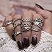 Zealmer Knuckle Ring Set Retro Silver Set of Rings Sun Moon Flower Leaves Statement Stacking Band Ring Set
