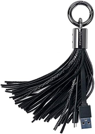 Short USB C Cable ,Type C Cable 0.6FT Charger nkomax Leather Tassel Key Chain Fast C Charging Cord for Samsung Galaxy S9 Note 8 S8, LG V30 V20 G6 5, Google Pixel 2,Moto Z Z2 Force (black)