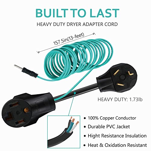 BOEEMI 4 Prong to 3 Prong Dryer Adapter Cord Convert 4 Prong Dryer Plug to 3 Prong Wall Outlet