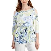 JM Women's Belted Cold-Shoulder Top