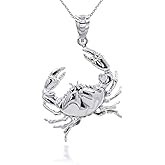High Polish .925 Sterling Silver Crab Charm Cancer Zodiac SeaLife Pendant Necklace - Choose Pendant Only or Necklace w/ 16”-22” Chain