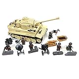 ST Blocks WW2 German Blitzkrieg Motorized infantry Panzerkampfwagen VI Ausf. E Tiger I Tank Brigade Heavy Artillery Army Military Building Blocks Toys 1050+pcs 6 dolls