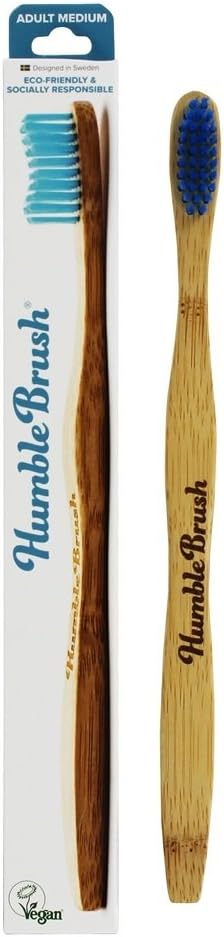 Humble Brush bamboo toothbrush for adults medium blue 4 pieces