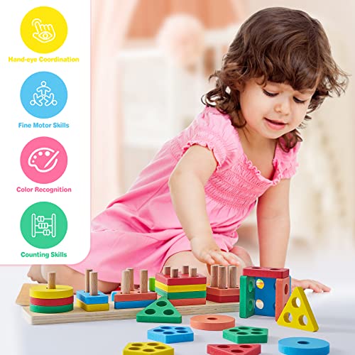 Revanak Montessori Toys for 18+ Months Old Toddlers Wooden Sorting
