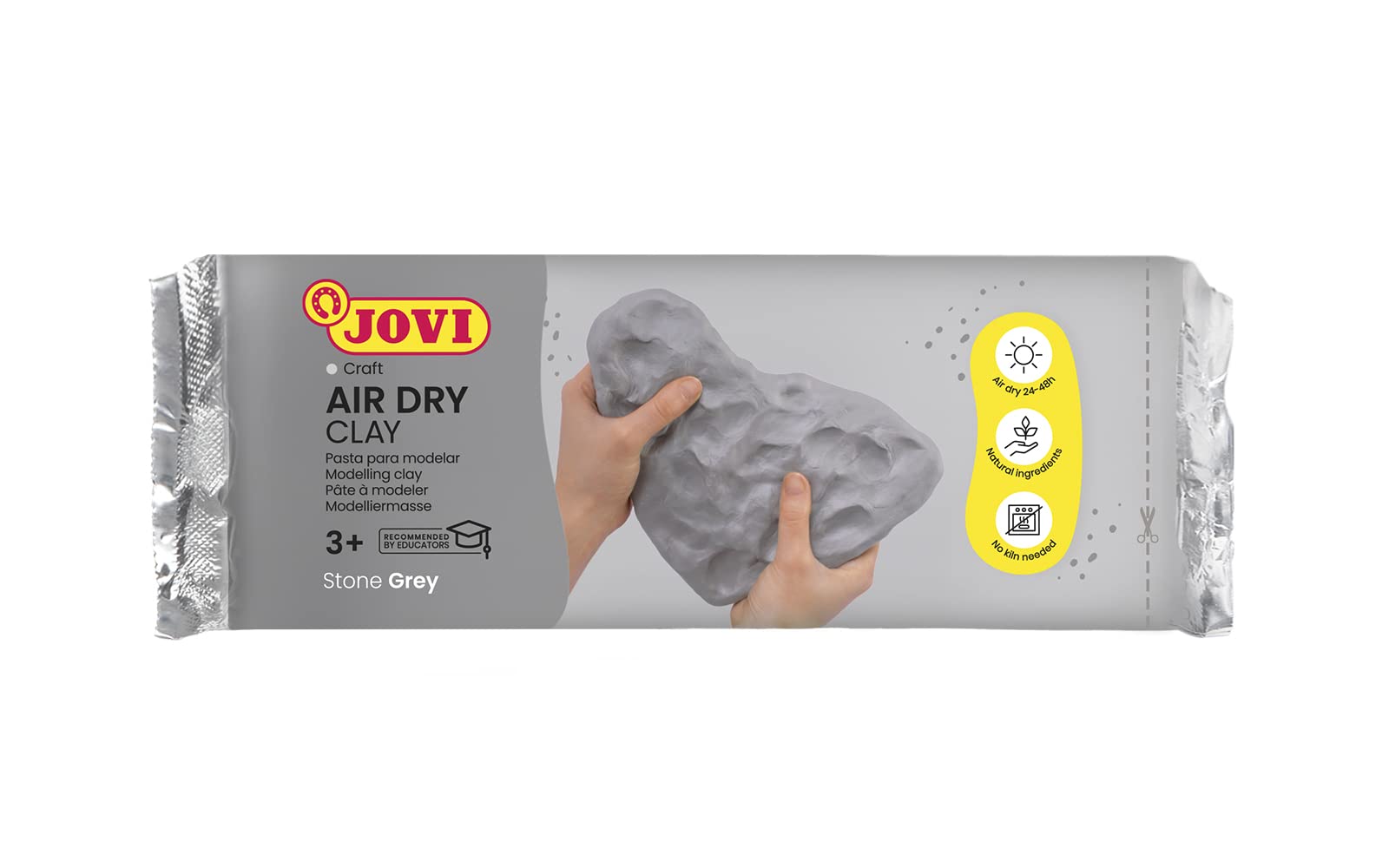 Jovi - Air Dry Modelling Clay Bar, No Baking Pottery Clay, Grey Colour, 500 gr, Non-Toxic and Gluten Free — image 1