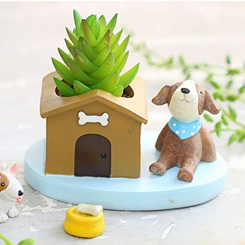 Messagee Cute Dog Succulent Pots Resin Small Flower Pot Garden Plants Pot Desk Flower Decoration (No Drainage)