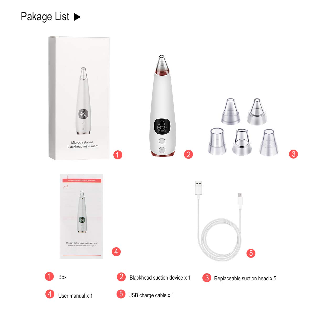 Blackhead Remover Vacuum with 5 Suction Heads,Pore Vacuum USB Rechargeable,Acne Comedone Extractor Kit,3 Adjustable Suction Force,LED Display,Facial Pore Deep Cleaner for Men and Women