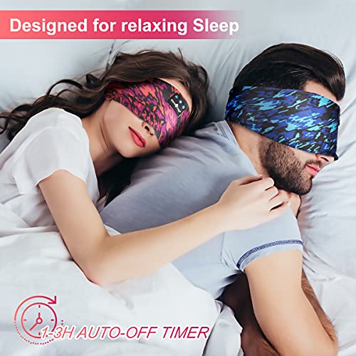 Sleep Headphones with Timer Gift for Women Men, 3-en-1 Wireless Music Sport Headband Running Headphones Earbuds with Mic Ultra-Thin HD Speakers for Sleep Sideways Travel Sport