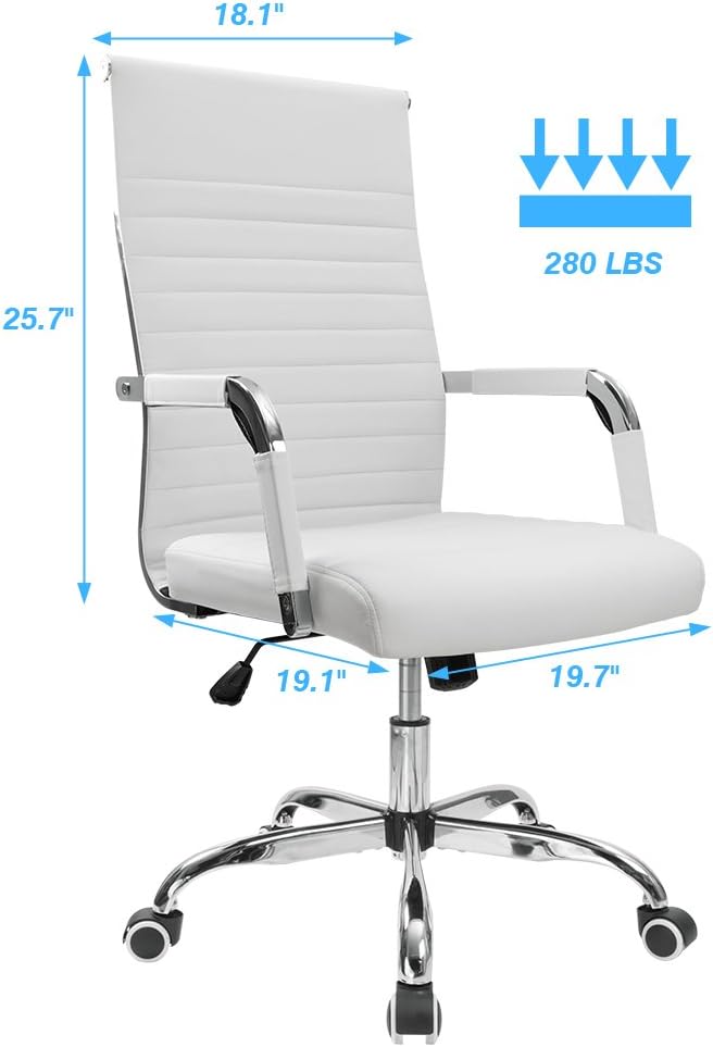 Furmax Ribbed Office Desk Chair Mid-Back PU Leather Executive Conference Task Chair Adjustable Swivel Chair with Arms (White): Home & Kitchen