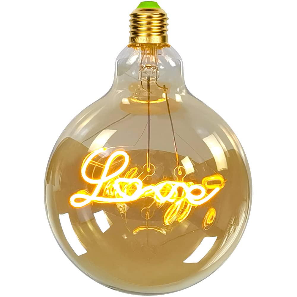 Tianfan Vintage Led Bulbs Big Globe G125 4W 220/240V Alphabets Specialty Decorative Light Bulb Super Yellow Warm (Love)