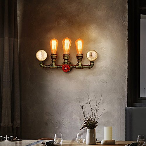 Lingkai Industrial Water Pipe Wall Sconce 3-Light Steampunk Lighting Wall Light Fixture Vintage Wall Lamp in Antique Bronze Finish