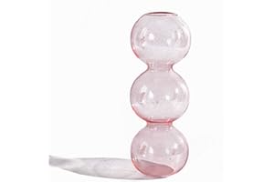 JSPYFITS Hydroponic Flower Vase, Three Balls 6.5” Tall Transparent Plant Glass Pots, Suitable Weddings/Party/Events/Decorating Home Office or Dinning/Living Room(Pink)